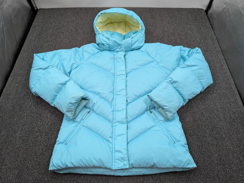 Nike Sportswear Women's Blue Down Puffer Hooded Full Zip Jacket Size L 12/14